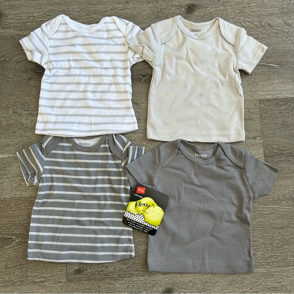 NWOT 6-12 Months 4 Gray Hanes Ultimate Flexy Baby Short Sleeve Tee Shirts